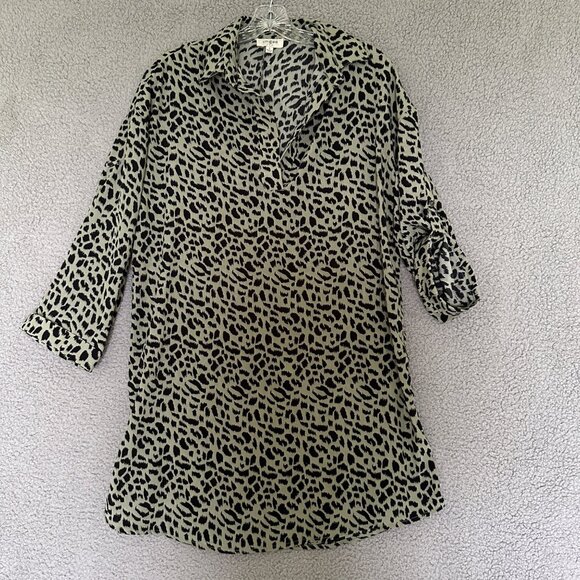 Umgee Tops - Umgee Womens Tunic Mini Dress Small Olive‎ Green Black Animal Print 3/4 Sleeve